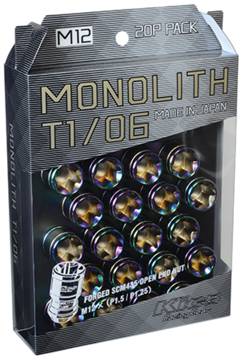 Project Kics 12 x 1.5 Neochrome T1/06 Monolith Lug Nuts - 20 Pcs | J-Spec Garage
