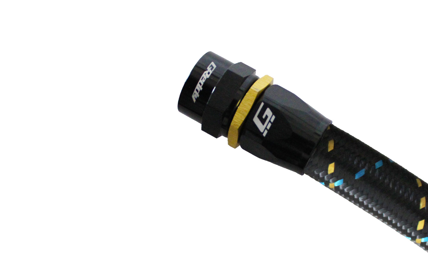 GReddy AN10 90 Degree Swivel Hose End - Black/Gold Anodized