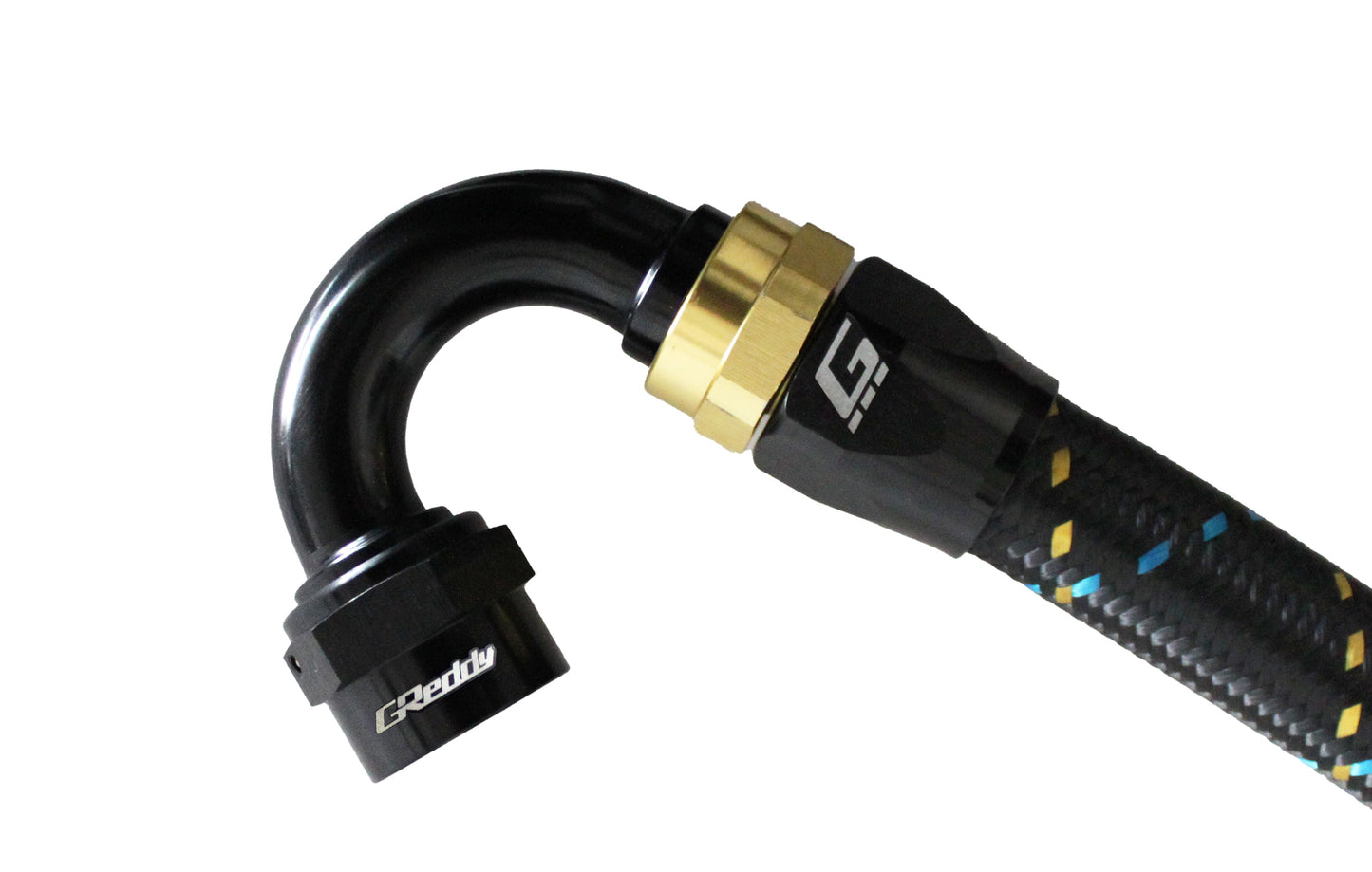 GReddy AN10 90 Degree Swivel Hose End - Black/Gold Anodized