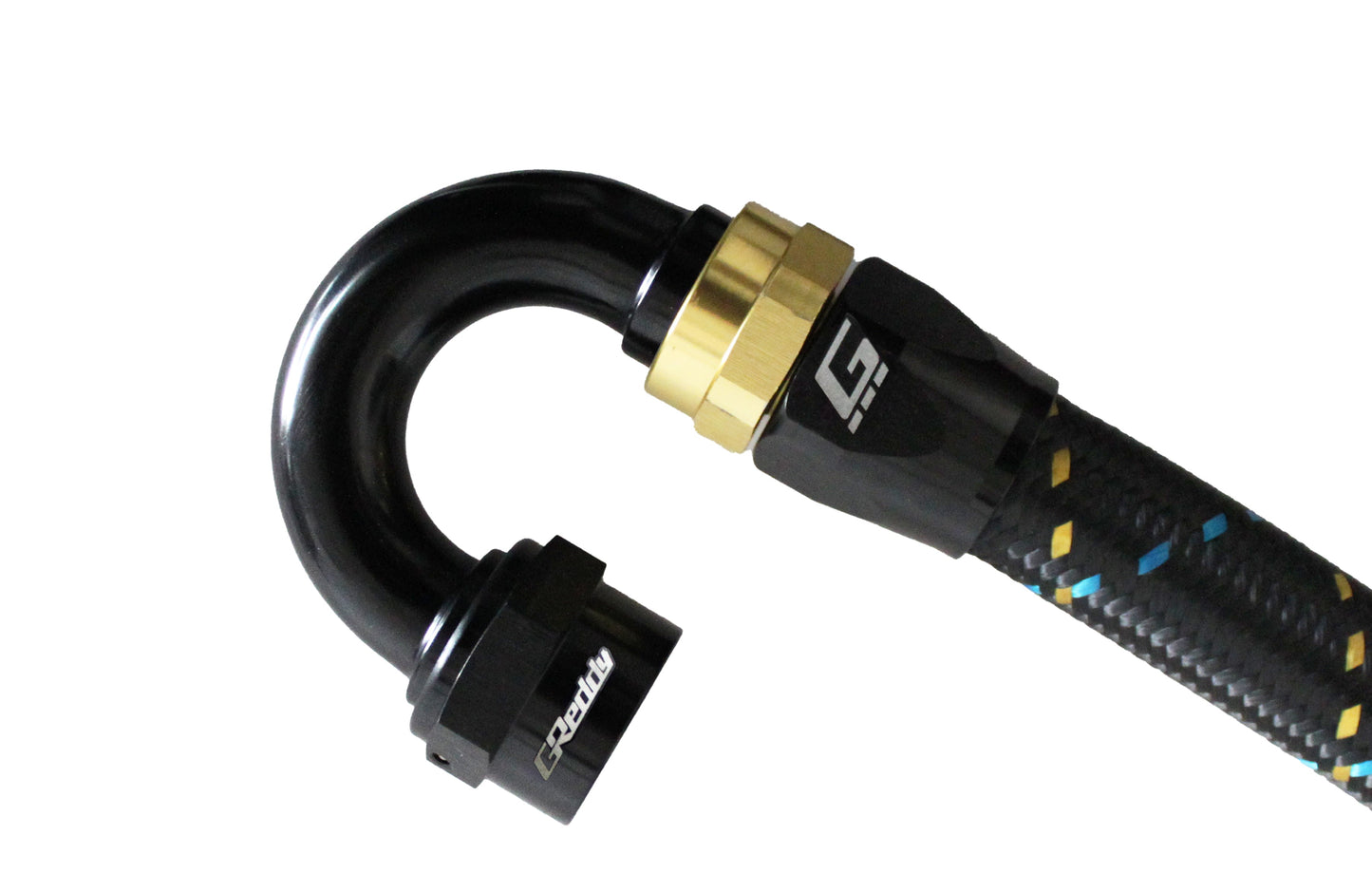GReddy AN10 90 Degree Swivel Hose End - Black/Gold Anodized