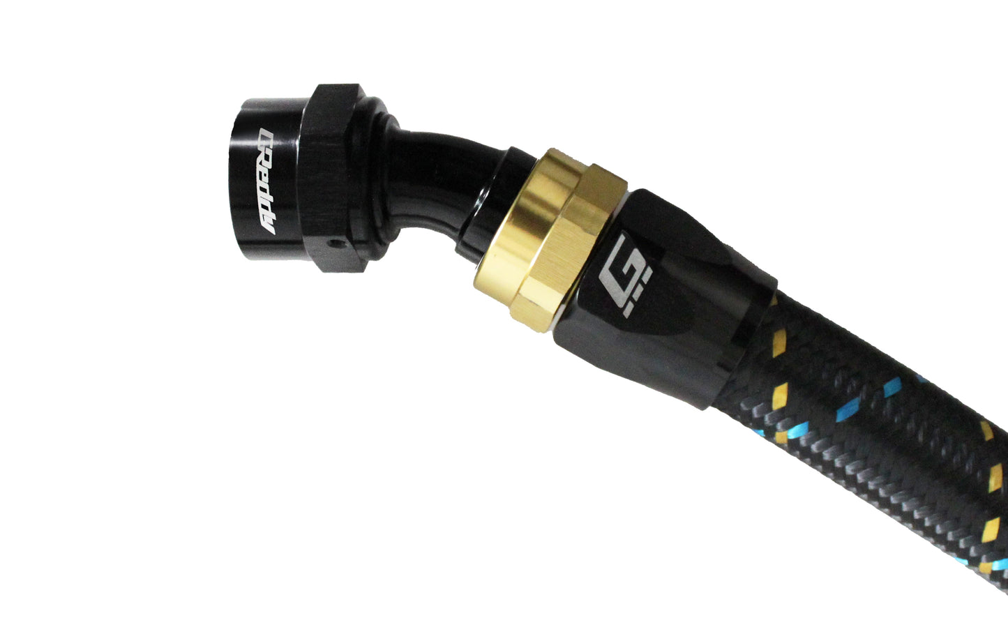 GReddy AN10 90 Degree Swivel Hose End - Black/Gold Anodized