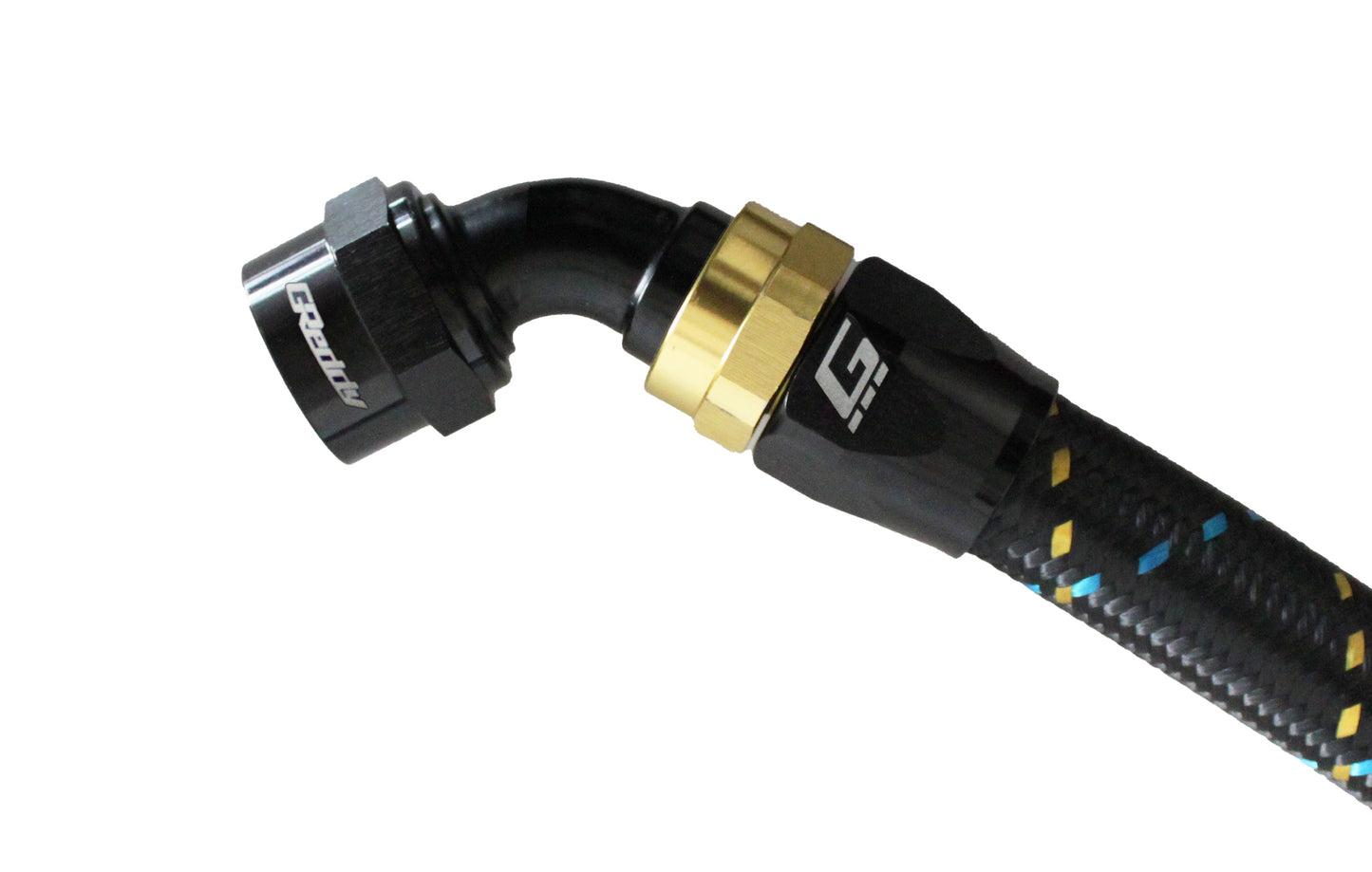 GReddy AN10 90 Degree Swivel Hose End - Black/Gold Anodized