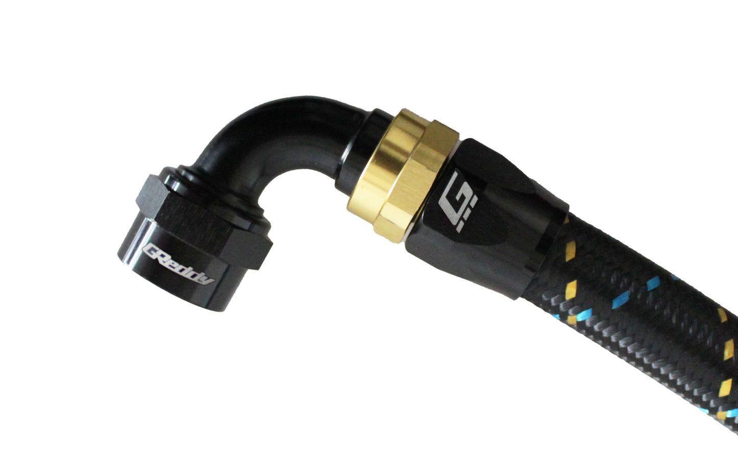 GReddy AN10 90 Degree Swivel Hose End - Black/Gold Anodized