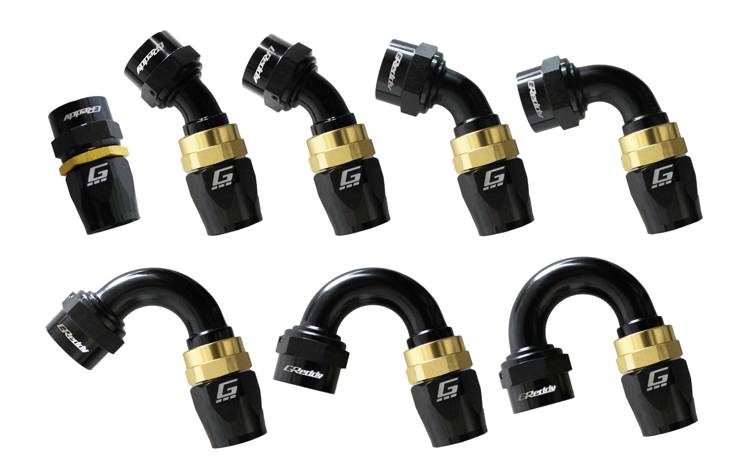 GReddy AN10 90 Degree Swivel Hose End - Black/Gold Anodized