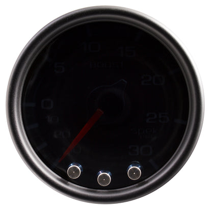 Autometer Spek-Pro Gauge Vac/Boost 2 1/16in 30Inhg-30psi Stepper Motor Peak & Warn Black/Smoke/Black | J-Spec Garage