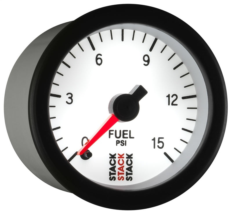 Autometer Stack 52mm 0-15 PSI 1/8in NPTF Male Pro Stepper Motor Fuel Pressure Gauge - White — view 2 | J-Spec Garage