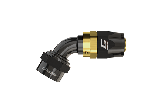 GReddy AN10 90 Degree Swivel Hose End - Black/Gold Anodized