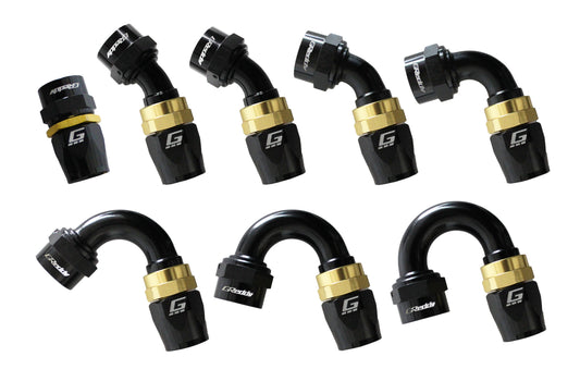 GReddy AN10 90 Degree Swivel Hose End - Black/Gold Anodized