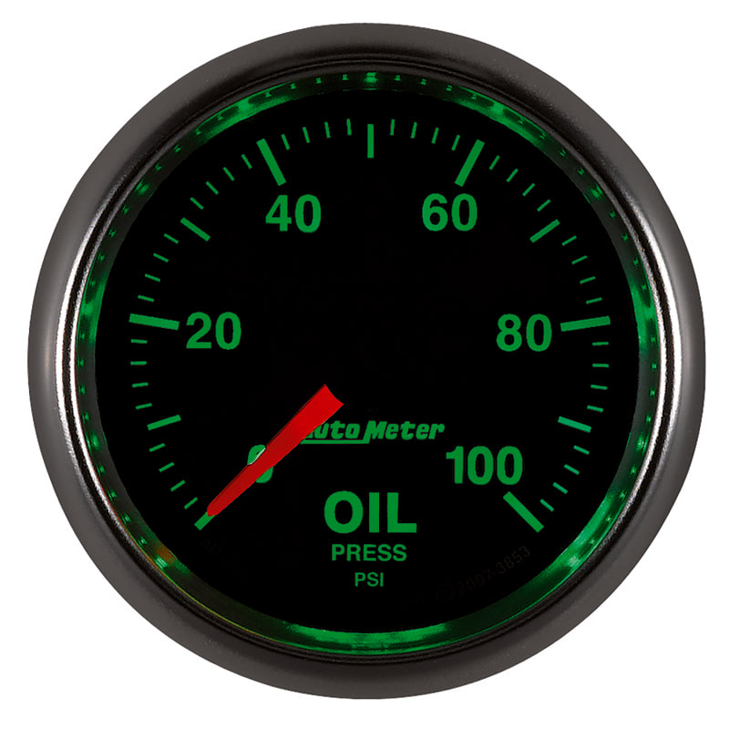 Autometer GS Series 2-1/16in Oil Pressure Gauge 100PSI Electric Full Sweep — view 3 | J-Spec Garage