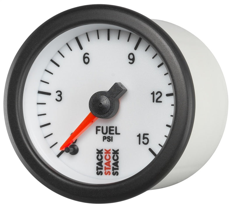 Autometer Stack 52mm 0-15 PSI 1/8in NPTF Male Pro Stepper Motor Fuel Pressure Gauge - White — view 4 | J-Spec Garage
