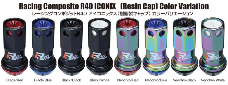 Project Kics 16+4 Locks Neocro R40 Iconix W/ Plastic Cap (Black) - 12X1.25 | J-Spec Garage