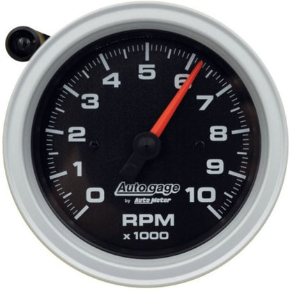 AutoMeter Tachometer Gauge 10K RPM 3 3/4in Pedestal w/Ext. Shift-Light - Black Dial/Black Case — view 2 | J-Spec Garage