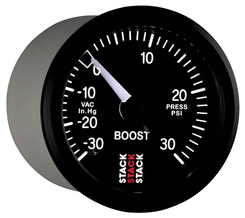 Autometer 52mm Stack Instruments -30INHG to +30PSI Mechanical Boost Gauge - Black — view 2 | J-Spec Garage