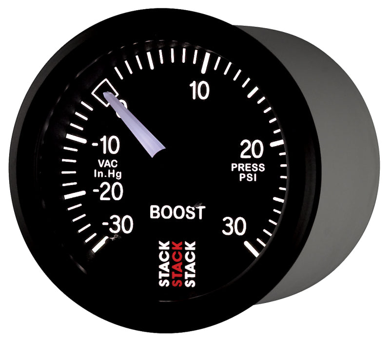Autometer 52mm Stack Instruments -30INHG to +30PSI Mechanical Boost Gauge - Black — view 3 | J-Spec Garage