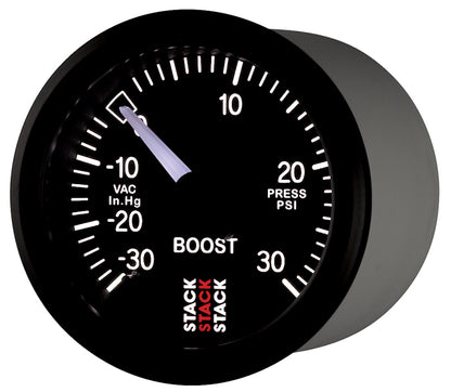 Autometer 52mm Stack Instruments -30INHG to +30PSI Mechanical Boost Gauge - Black — view 3 | J-Spec Garage