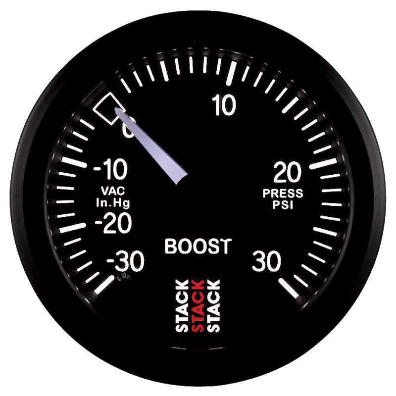 Autometer 52mm Stack Instruments -30INHG to +30PSI Mechanical Boost Gauge - Black — view 4 | J-Spec Garage