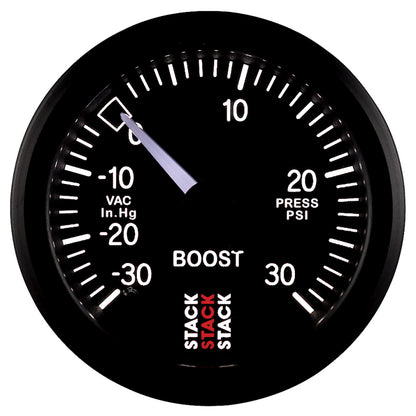 Autometer 52mm Stack Instruments -30INHG to +30PSI Mechanical Boost Gauge - Black — view 4 | J-Spec Garage