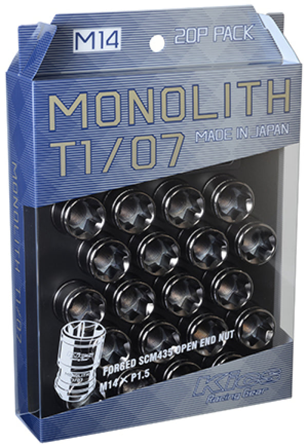 Project Kics 14 x 1.5 Glorious Black T1/07 Monolith Lug Nuts - 20 Pcs | J-Spec Garage