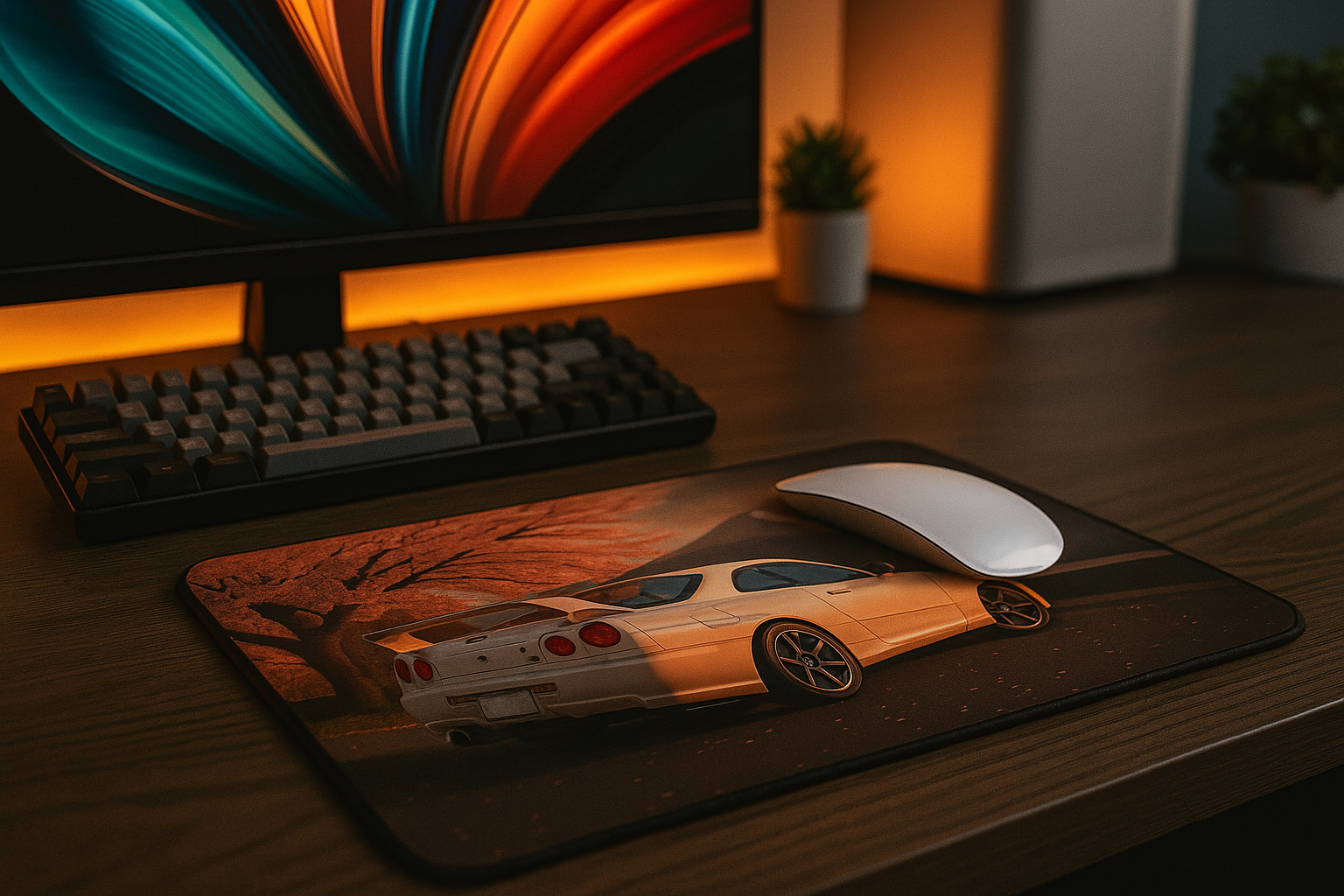R34 GTR mouse pad featuring cherry blossom theme for JDM car lovers