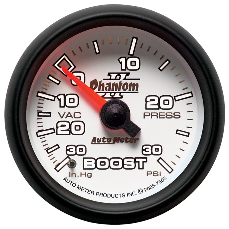 Autometer Phantom II 52.4mm Mechanical Vacuum / Boost Gauge 30 In. HG/30 PSI — view 2 | J-Spec Garage