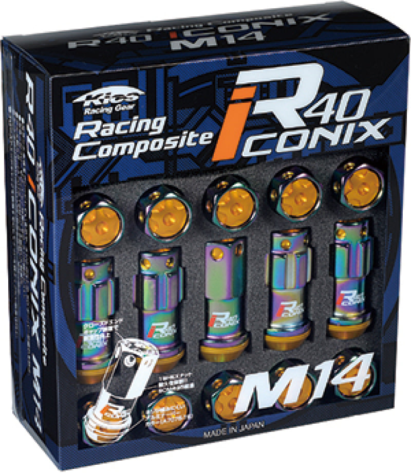 Project Kics 14X1.50 Neochrome R40 Iconix Lug Nuts (Black Cap) - 20 Pcs — view 2 | J-Spec Garage